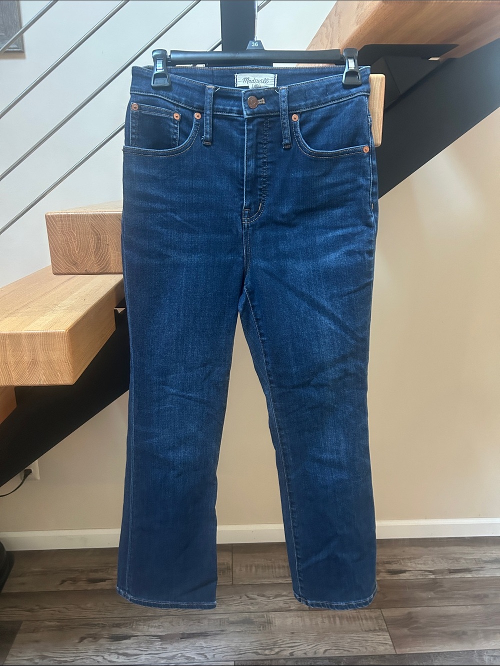 Madewell Women’s Bootcut Jeans in Dark Blue Denim Curley cali Demi-boot